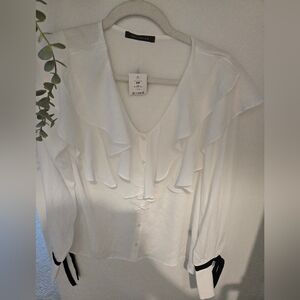 2 FOR $20 ITEM- Suzy Shier White Ruffled Blouse